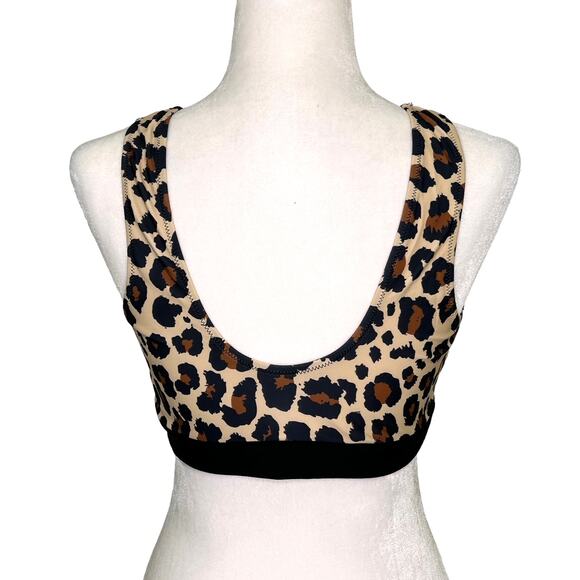 Beachsissi Black Tan Leopard Print Front Knot Bathing Suit Tank Top - Picture 3 of 6